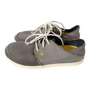 Olukai Mens Nohea Mesh Lightweight Gray Lace Slip On Boat Shoe Sneakers Size 11